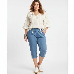 White Stag Women's 26W Blue Pull-On Denim Capri Jeans 100% Cotton